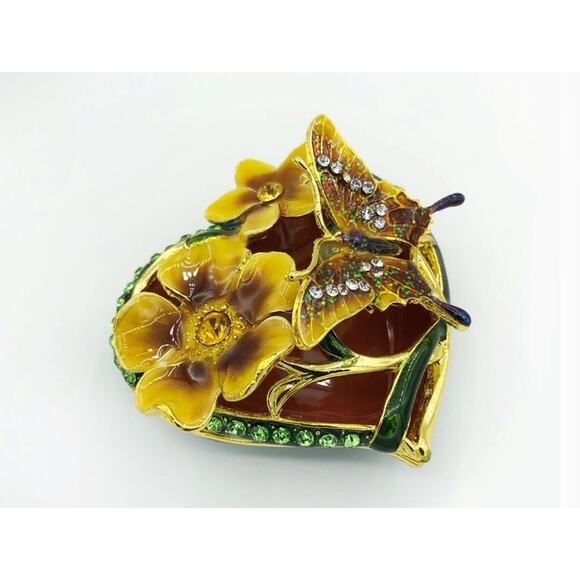 Cherished Treasures Enamel Butterfly With Crystals Floral Hinged trinket Box - Picture 5 of 6